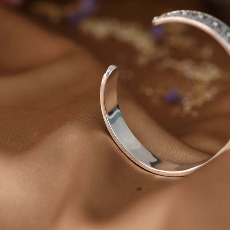 925 Sterling Silver Om Mani Padme Hum Double Dorje Engraved Wisdom Cuff Bracelet Bangle
