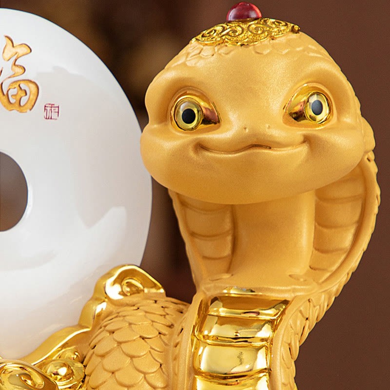 Year of the Snake Fu Character Peace Buckle Peace and Happiness Resin Home Statue Decoration