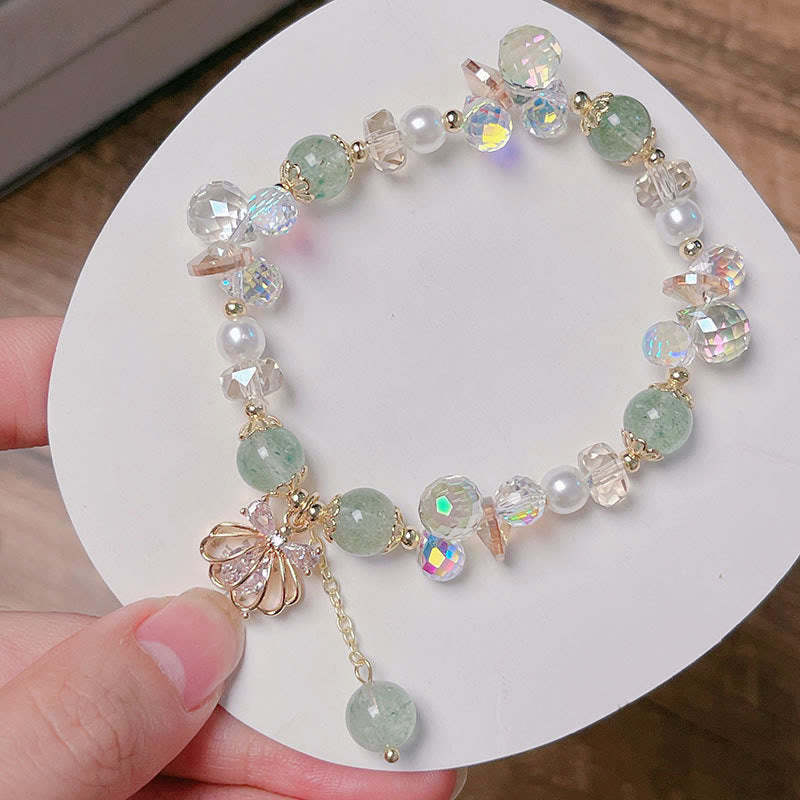 Natural Strawberry Quartz Pearl Shell Positive Bracelet