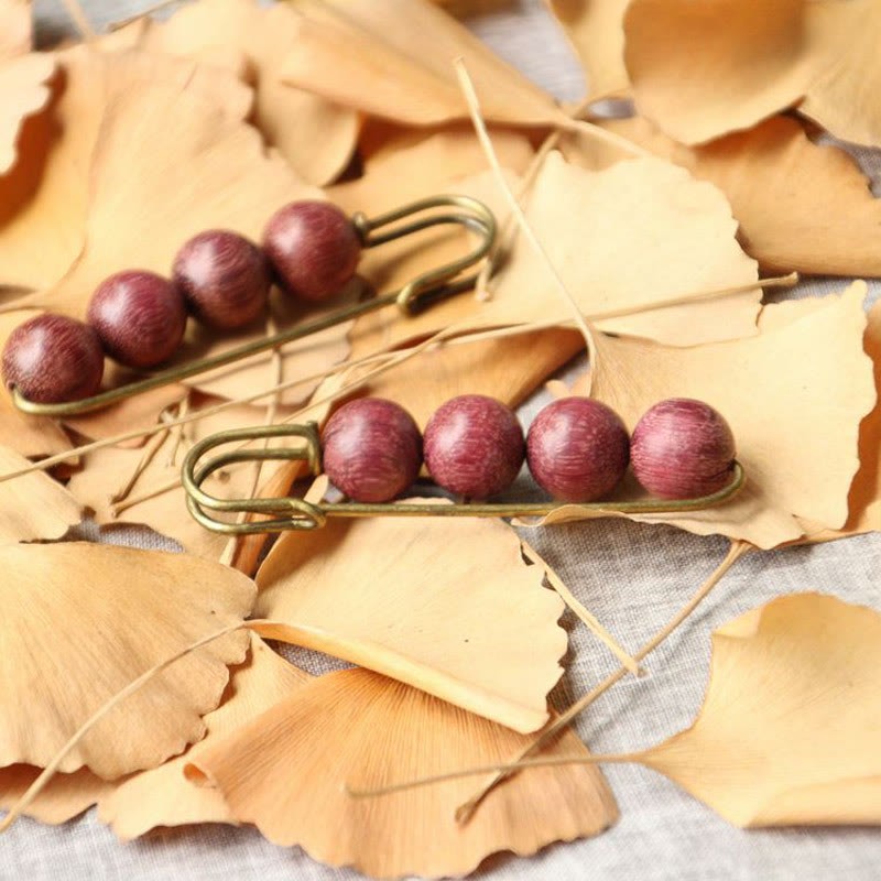 Vintage Sandalwood Agathis Alba Ebony Wood Peltogyne Beads Healing Brooch