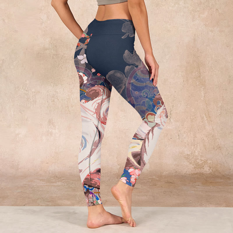 Fox Cherry Blossoms Gym Leggings Women's Yoga Pants