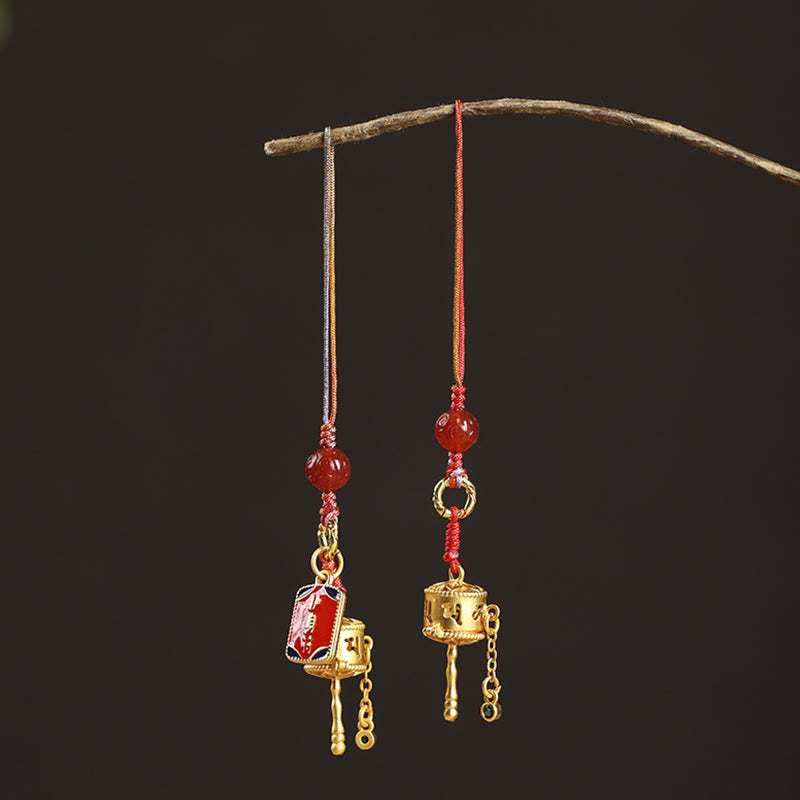Tibetan Om Mani Padme Hum Prayer Wheel Amulet Charm Protection Phone Hanging Decoration