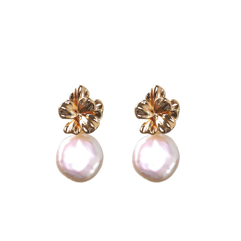 925 Sterling Silver Natural Baroque Pearl Flower Healing Drop Earrings