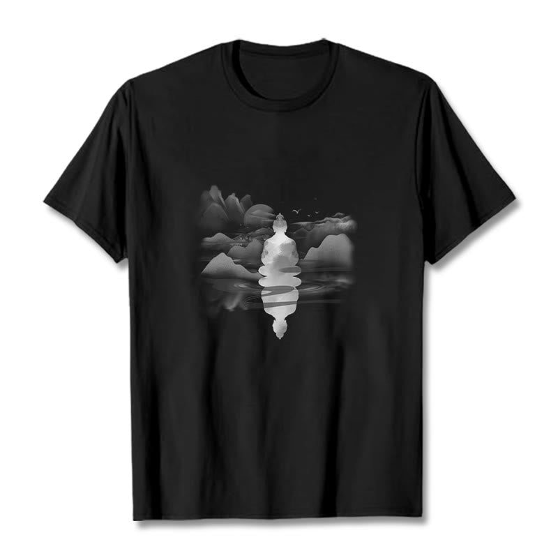 Meditating mystic zen Sitting In Mountains Pattern Cotton Tee T-shirt