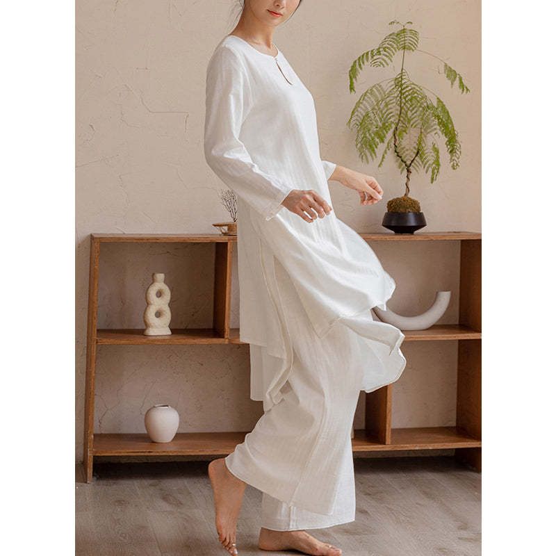 2Pcs Simple Design Tai Chi Meditation Yoga Clothing Top Pants Women's Set