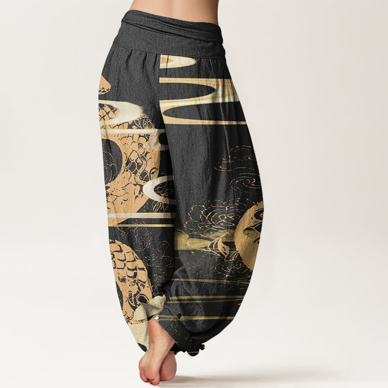 Auspicious Clouds With Snake Pattern Women's Elastic Waist Harem Pants