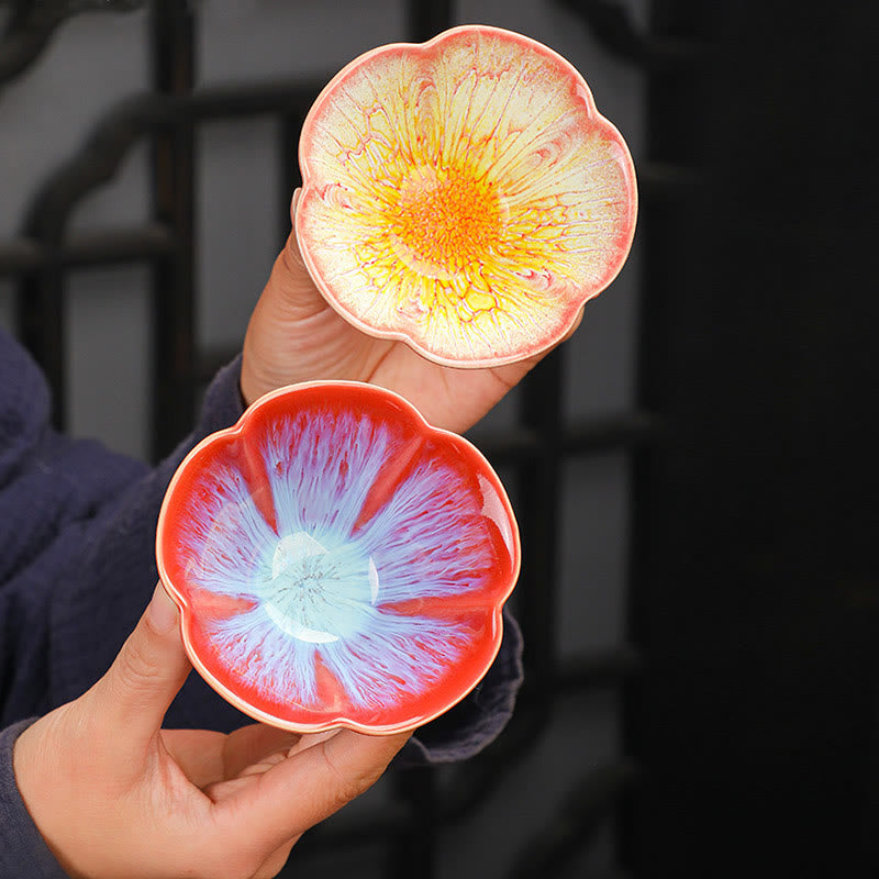 6Pcs Plum Blossom Petal Pattern Chinese Jianzhan Kiln Change Ceramic Teacup Kung Fu Tea Cup Bowl With Gift Box