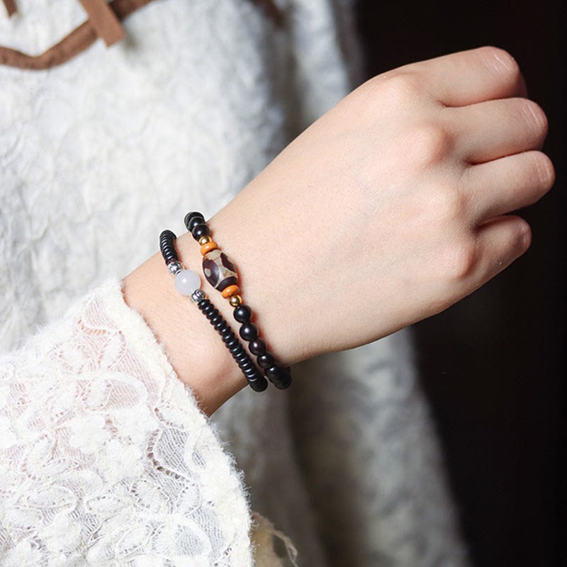 Ebony Sandalwood Green Sandalwood Dzi Bead Balance Calm Double Wrap Bracelet