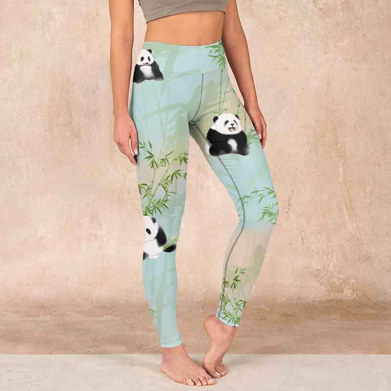 Pandas Bamboo Print Gym Leggings Women's Yoga Pants