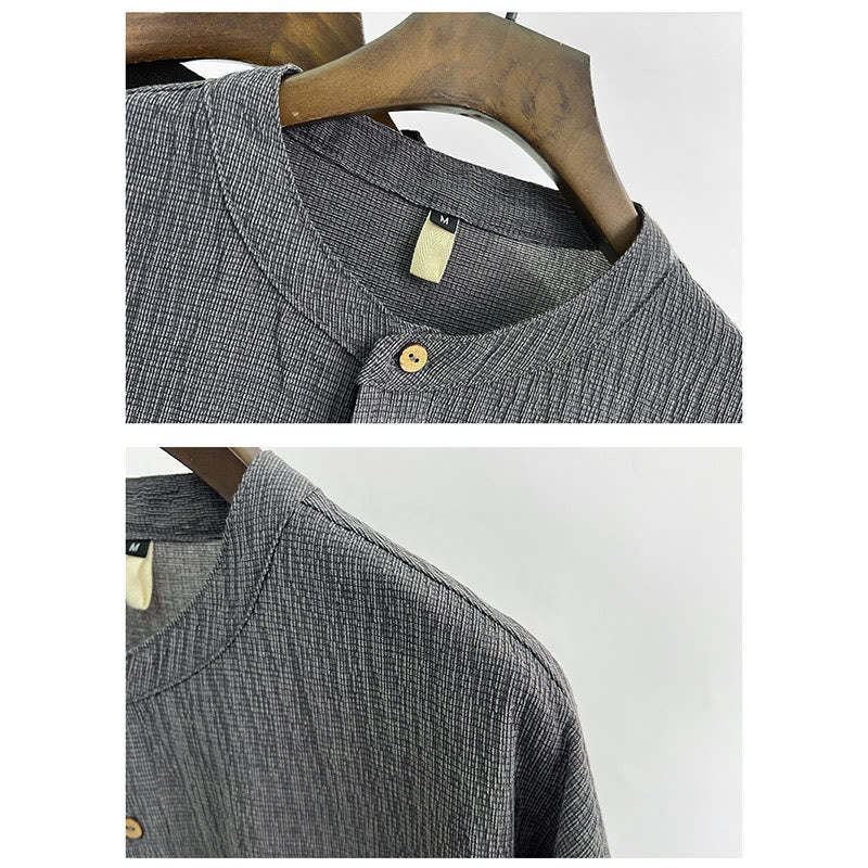Summer Solid Color Men Short Sleeve Button Shirt