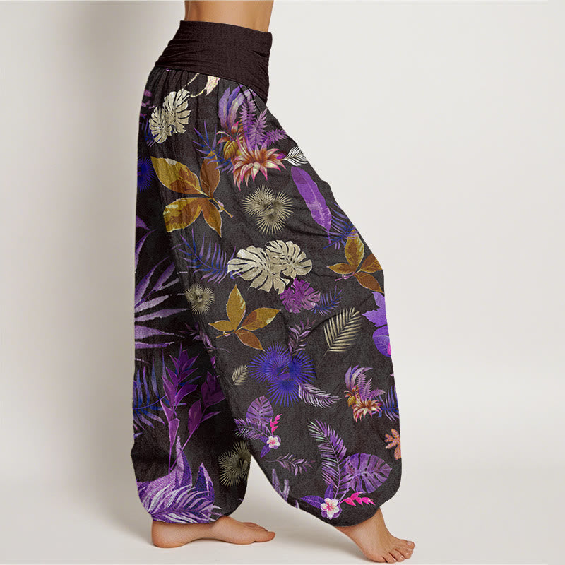 Colorful Tropical Foliage Women's Elastic Waist Harem Pants