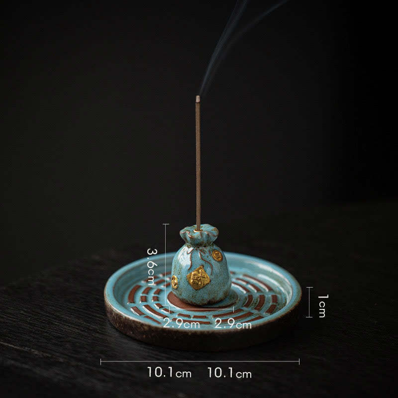 Small Treasure Bowl Lucky Bag Bagua Tray Healing Ceramic Stick Incense Burner Decoration