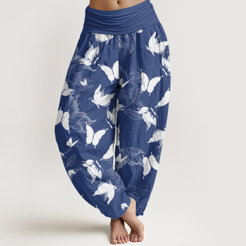 Casual Flying Butterfly Leaf Pattern Women's Elastic Waist Harem Pants