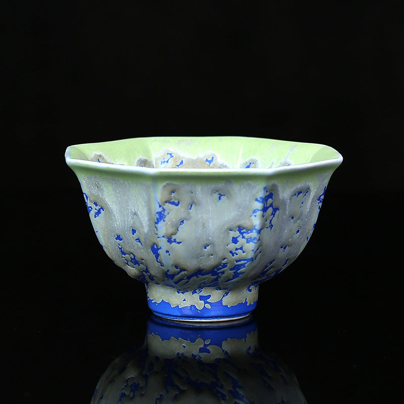 Retro Blue Red Gradient Lotus Pattern Kiln Change Ceramic Teacup Kung Fu Tea Cup Bowl