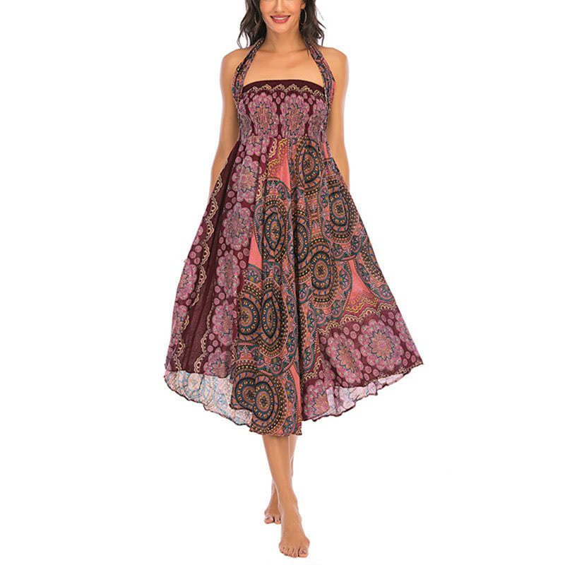 Two Style Wear Bohemian Mandala Flower Lace-up Skirt Dress