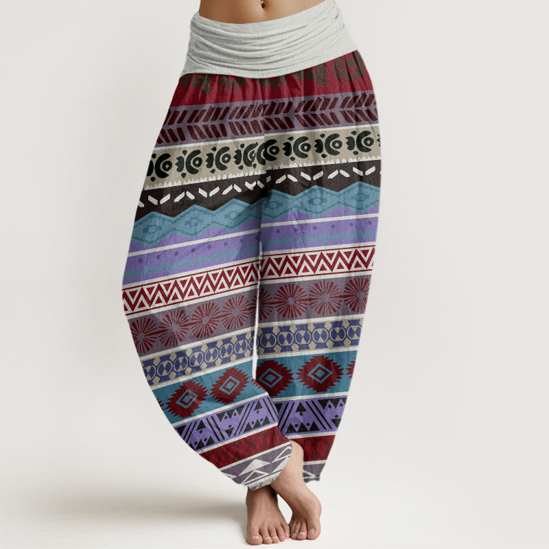 Bohemian Striped Totem Pattern Women's Elastic Waist Harem Pants