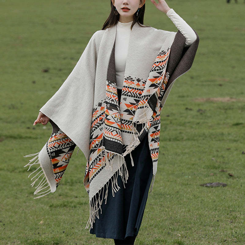 Tibetan Shawl Colorful Geometry Winter Cozy Travel Scarf Wrap