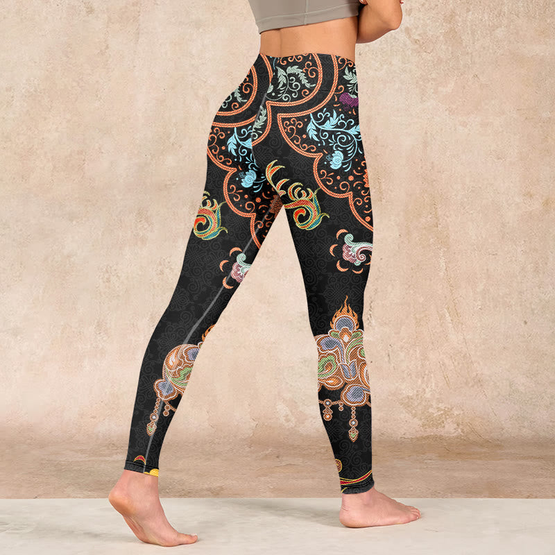 Mandala Auspicious Clouds Print Gym Leggings Women's Yoga Pants