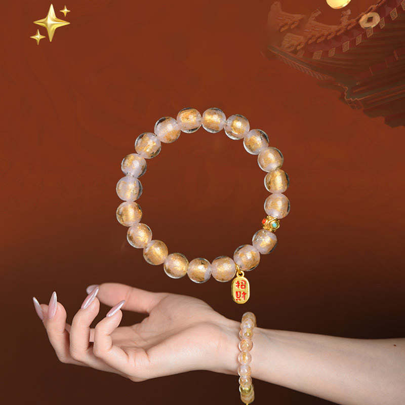 Tibetan Incense Ash Liuli Glass Bead Lucky Fortune Fu Character Charm Bracelet