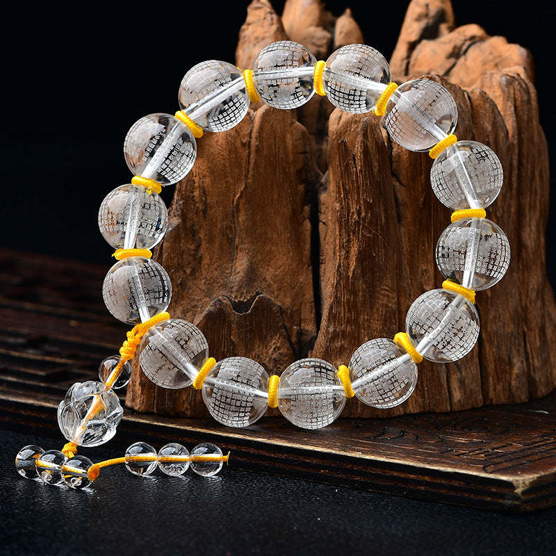 Tibet White Crystal Half Demon Half mystic zen Heart Sutra Lotus Healing Bracelet