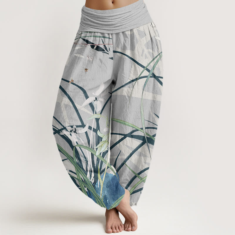 Casual Orchid leaf Butterflies Women's Elastic Waist Harem Pants
