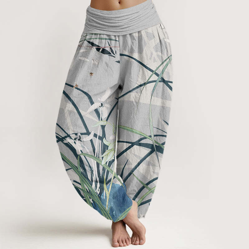 Casual Orchid leaf Butterflies Women's Elastic Waist Harem Pants