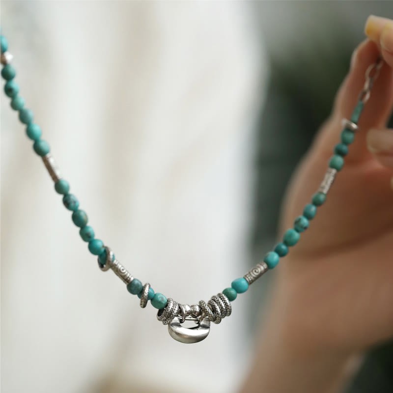 925 Sterling Silver Turquoise Small Beads Chinese Lock Charm Strength Anklet