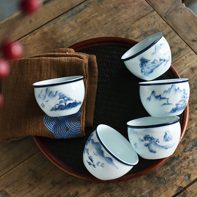 Koi Fish Lotus Flower Leaf Mountains Tree Ceramic Teacup Kung Fu Tea Cup 130ml