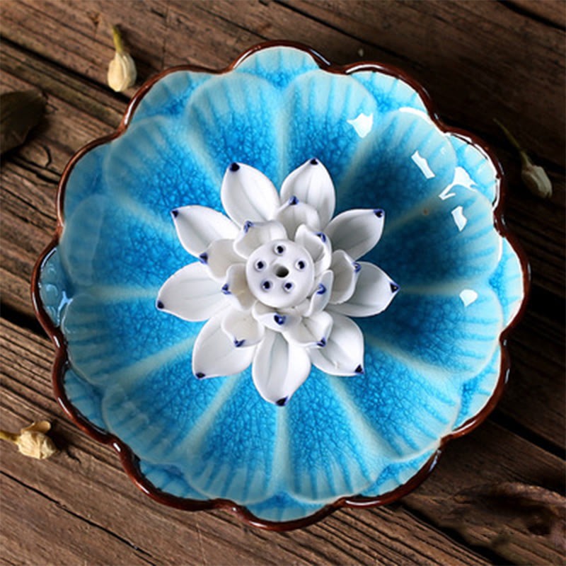 Lotus Pattern Healing Ceramic Incense Burner Decoration