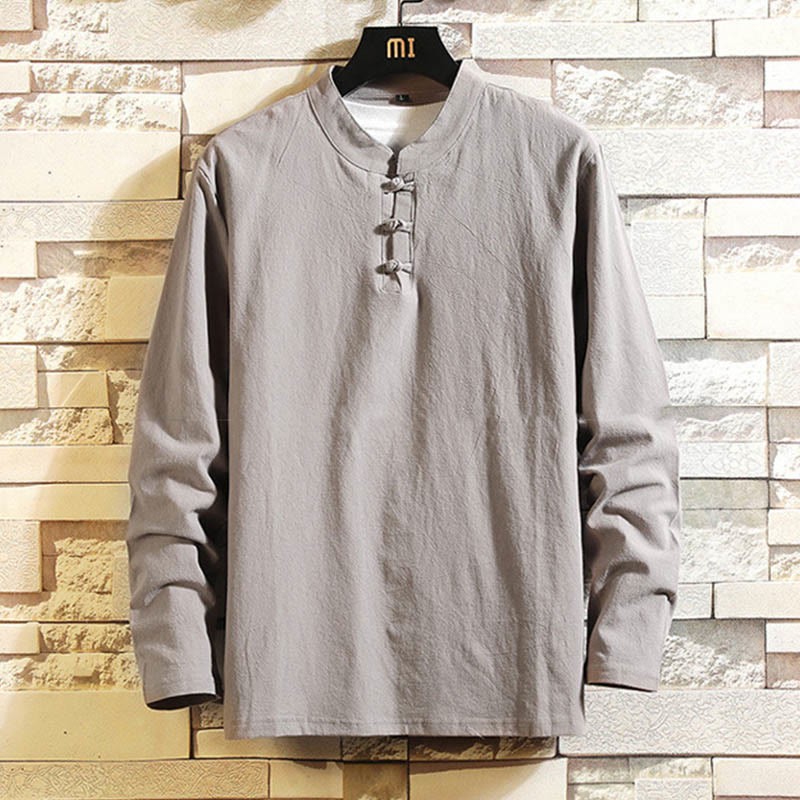 Tang Suit Pure Color Frog-Button Long Sleeve Shirt Pants Cotton Men's Suit