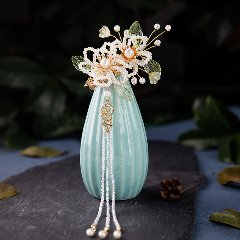 Retro Style Flower Leaf Tassel Hair Clip