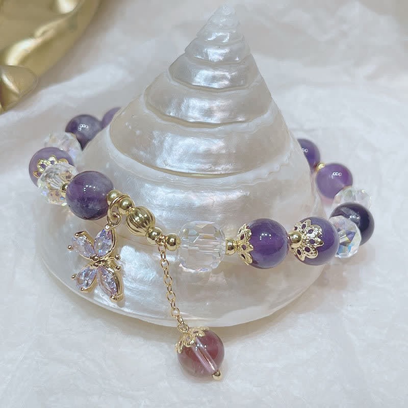 Natural Amethyst Crystal Spiritual Butterfly Charm Bracelet