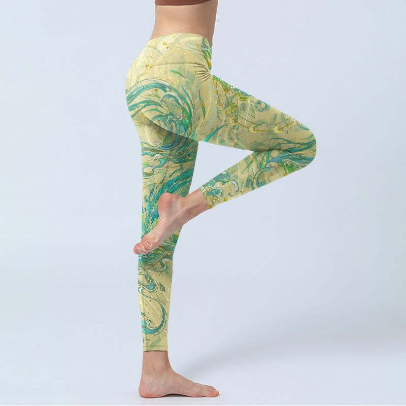 Blue-green Phoenix Gym Leggings Women's Yoga Pants