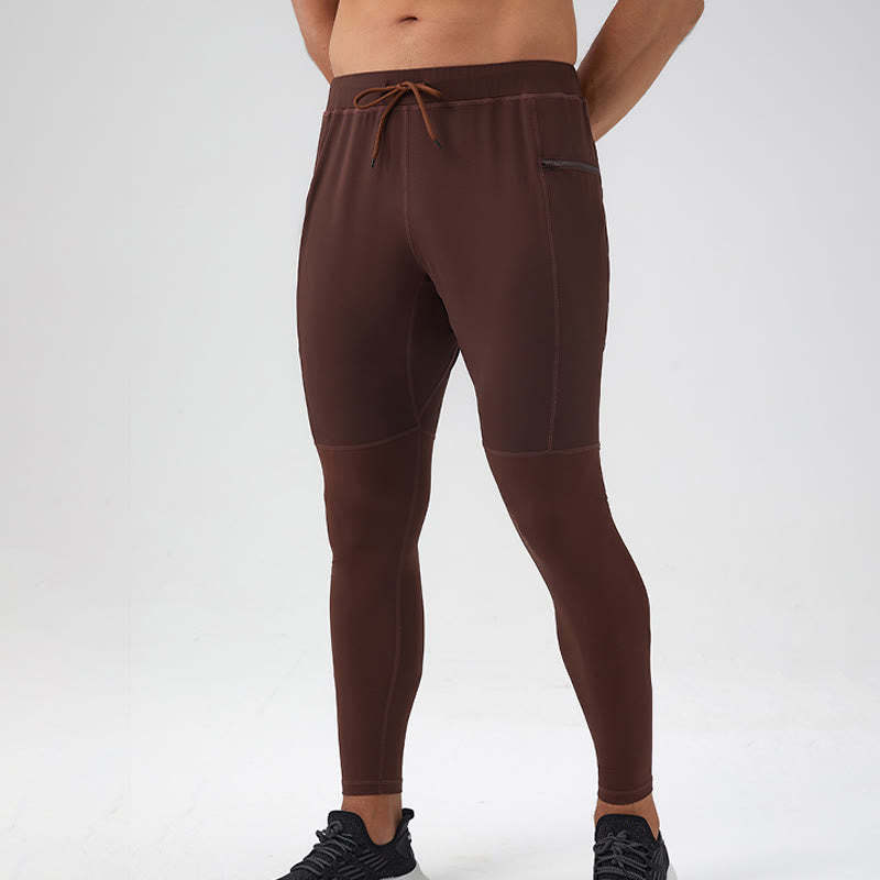 High Waist Quick Dry Breathable Fitness Men's Leggings Pants With Zipper Pocket