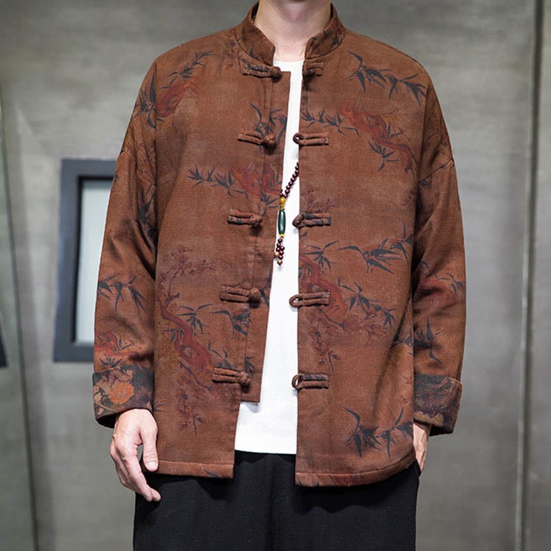Frog-Button Chinese Tang Suit Long Shirt Cotton Men Jacket Clothing