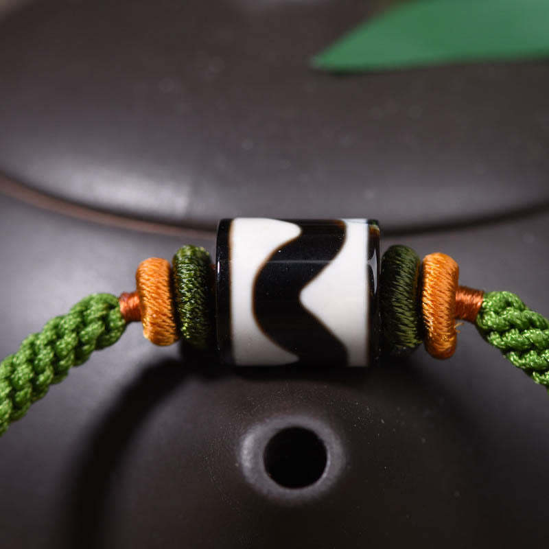 Handmade Tibetan Dzi Bead Protection Braided Green Rope Bracelet