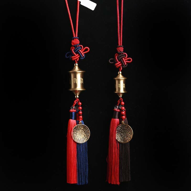 Tibet Om Mani Padme Hum Prayer Wheel Nine Palace Eight Trigrams Copper Car Hanging Decoration