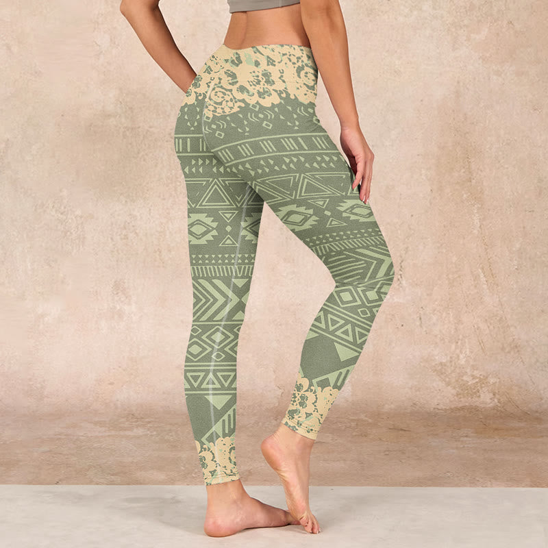 Flowers Geometric Shapes Gym Leggings Women's Yoga Pants