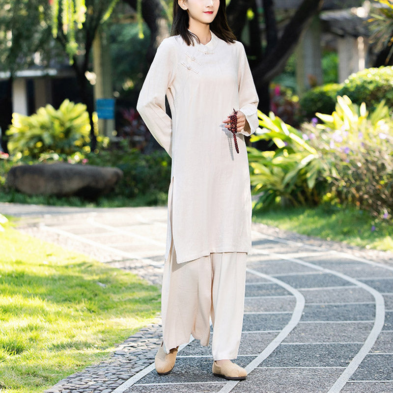 2Pcs Plain Long Sleeve Zen Yoga Clothing Meditation Clothing Top Pants Women's Set