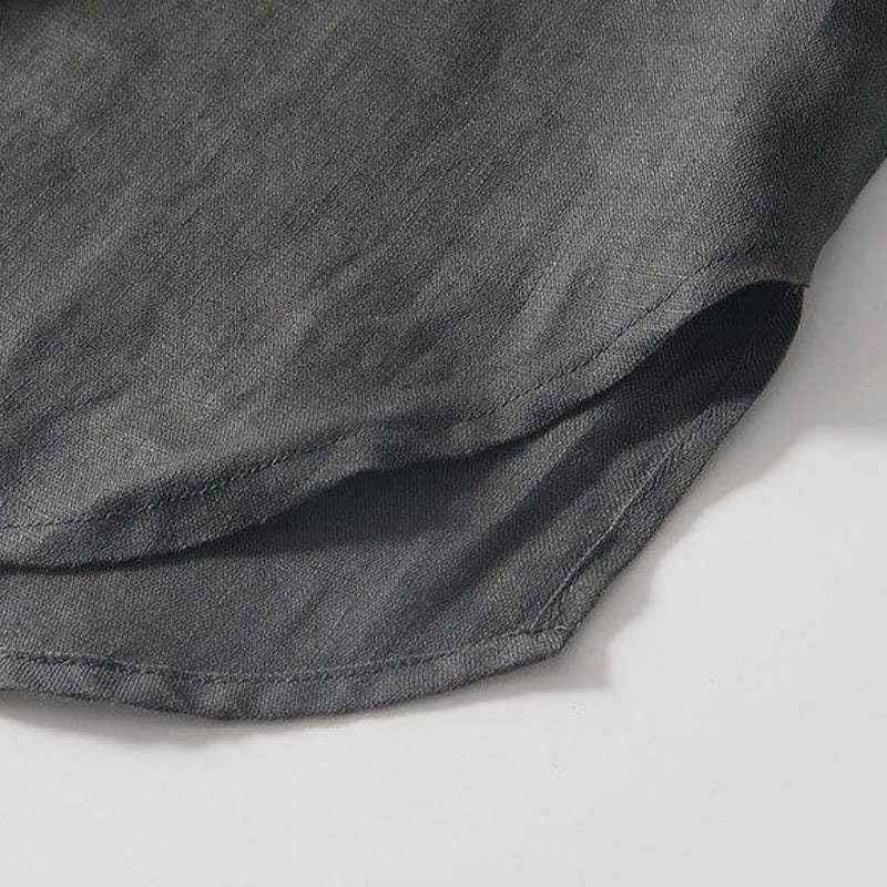 Daily Frog-Button Stand Collar Short Sleeve Linen Men's Shirt