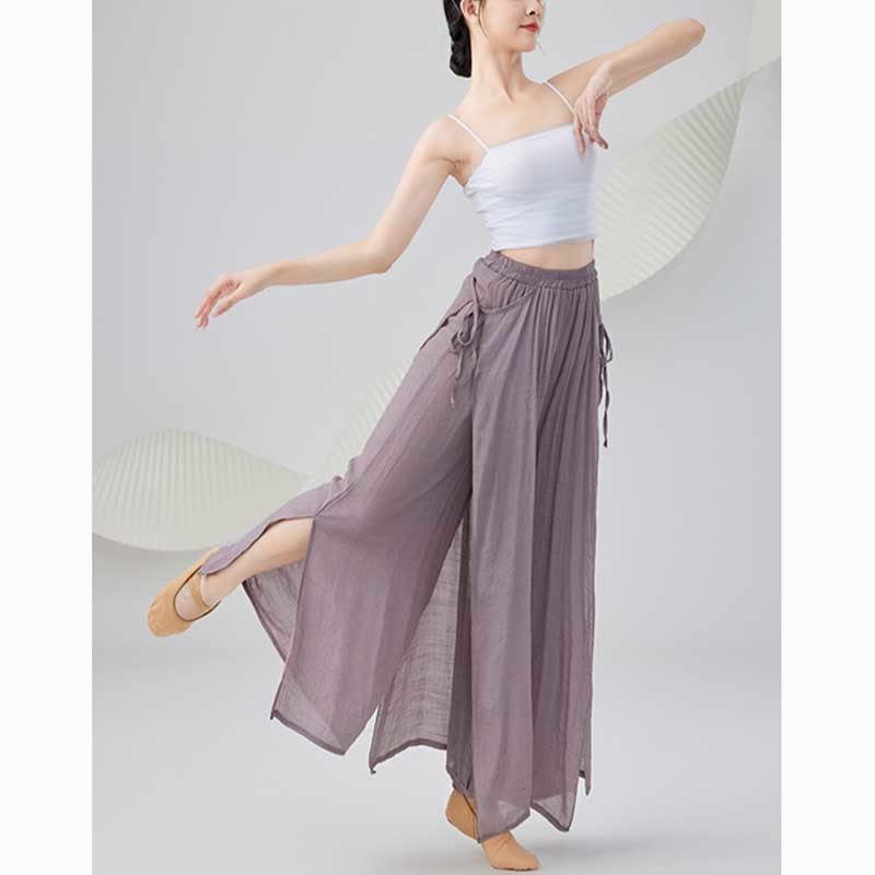 Solid Color Loose Cotton Linen Wide Leg Pants For Yoga Classical Dance