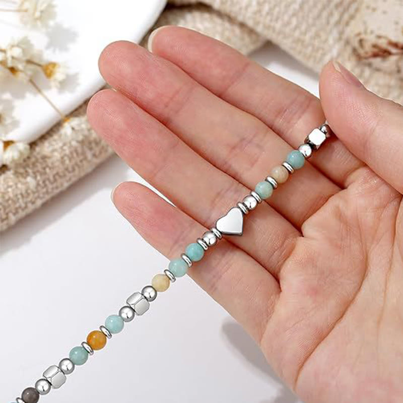 Natural Stone Amazonite Amethyst Lazurite Rose Quartz Heart Positive Balance Bracelet
