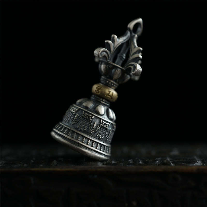 Tibet 925 Sterling Silver Om Mani Padme Hum Dorje Bell Vajra Engraved Enlightenment Pendant Hanging Decoration