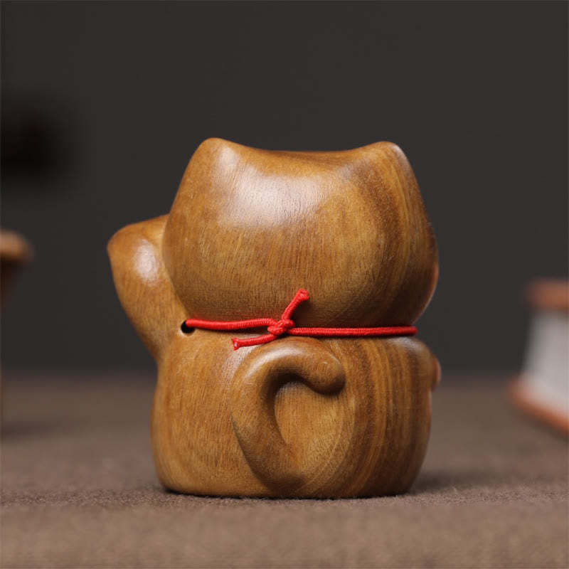 Green Sandalwood Small Mini Cute Lucky Cat Peace Decorations
