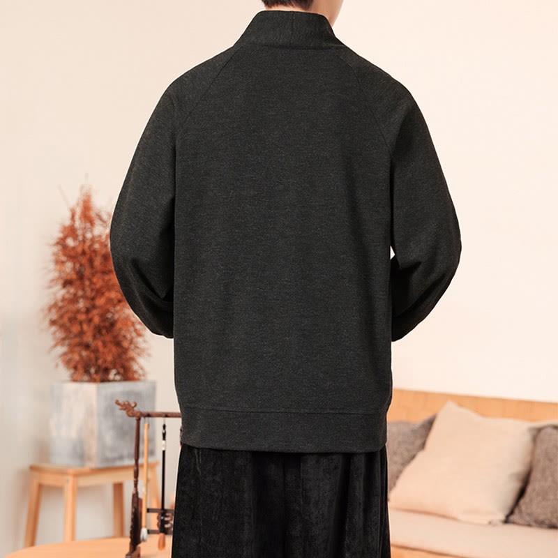 Fall Simple V-Neck Men's Sweatshirt Cotton Pullover With Pockets