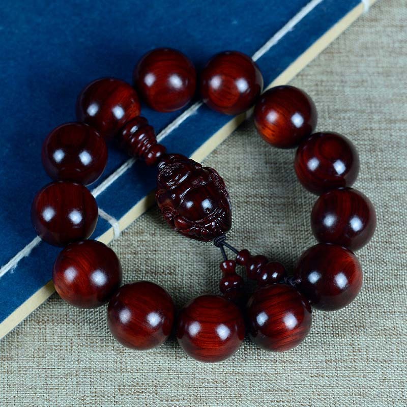 Small Leaf Red Sandalwood Laughing mystic zen God of Wealth Protection Bracelet