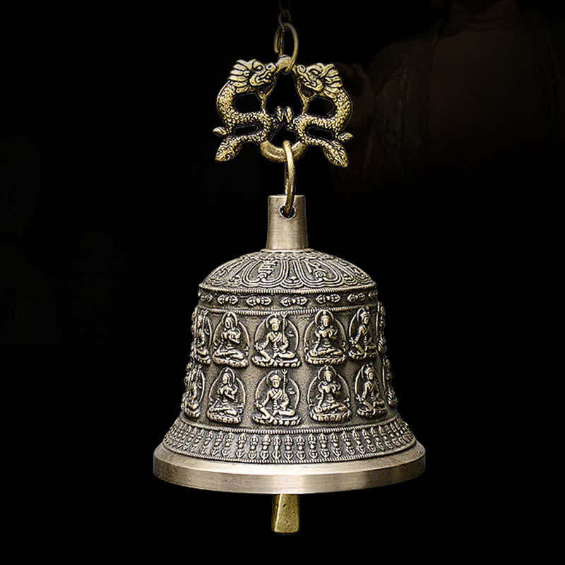 Tibetan Engraved mystic zen Dragon Wind Chime Bell Copper Luck Wall Hanging Decoration