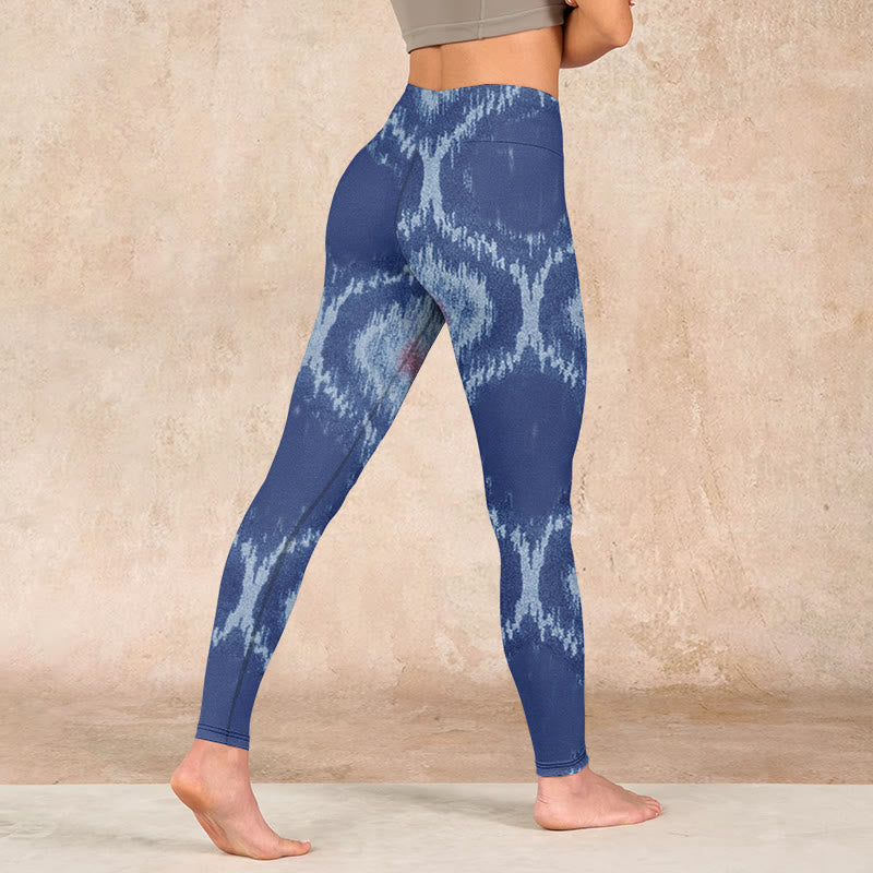 Navy Blue White Design Gym Leggings Women's Yoga Pants