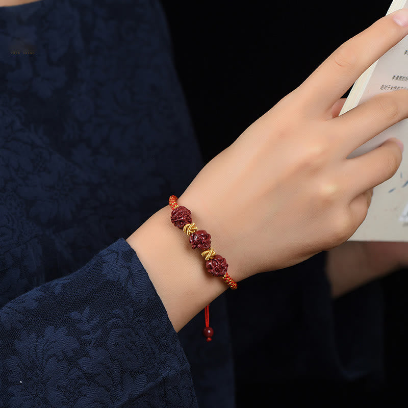 Handmade Cinnabar Chinese Zodiac Red String Braided Luck Bracelet