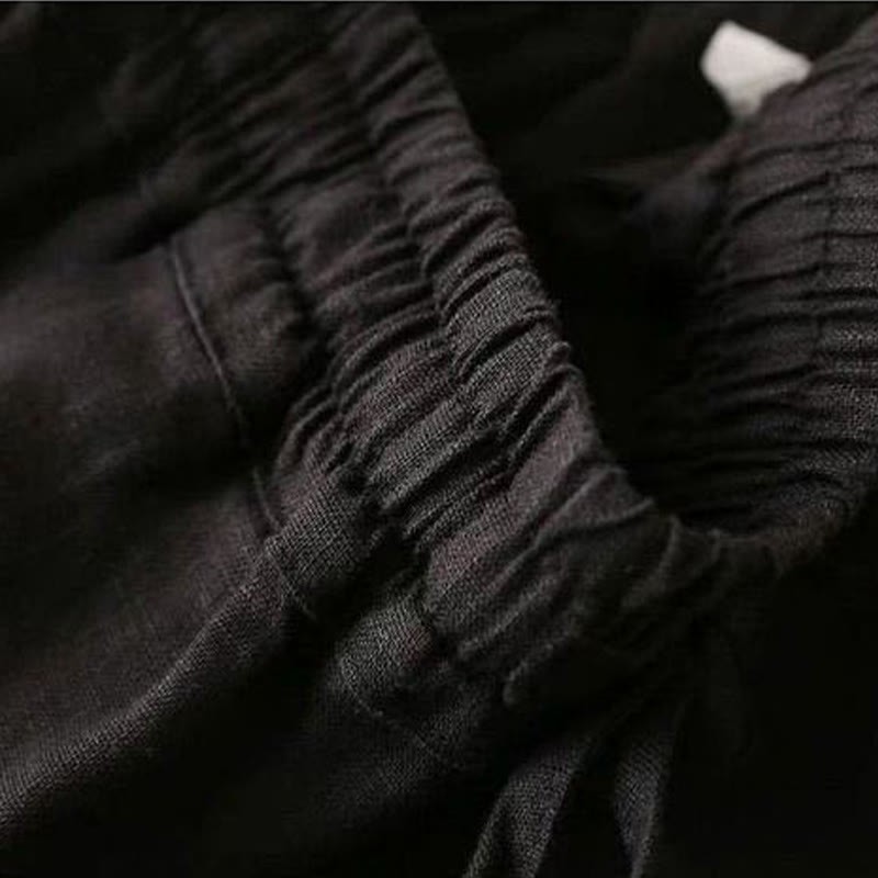 Casual Cotton Linen High Waist Lace-up Wide Leg Pants With Pockets